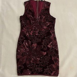 WINDSOR BURGUNDY DEEP V-NECK SEQUIN DRESS